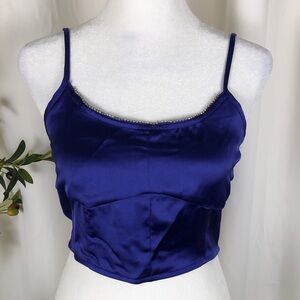 NWT House of Harlow 1960 Crop Top Rhinestones Smocked Back Sz S (T5)